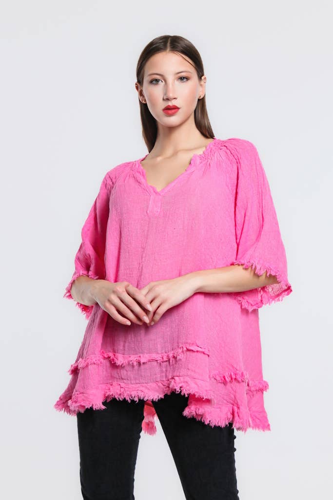 TINA Stephens Italy/Tees By Tina Zariah Crinkle Linen Raw Edge Top