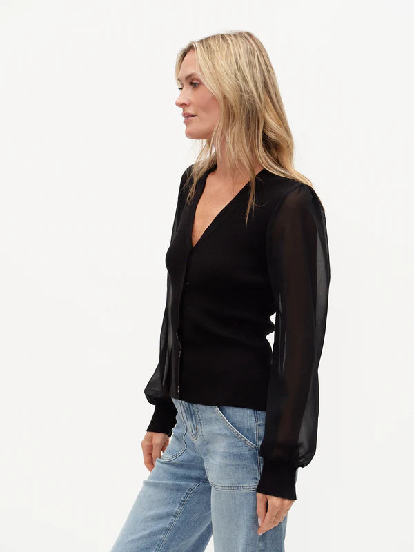 SIX/FIFTY Celeste Mixed Media sheer Blouson Sleeve Sweater