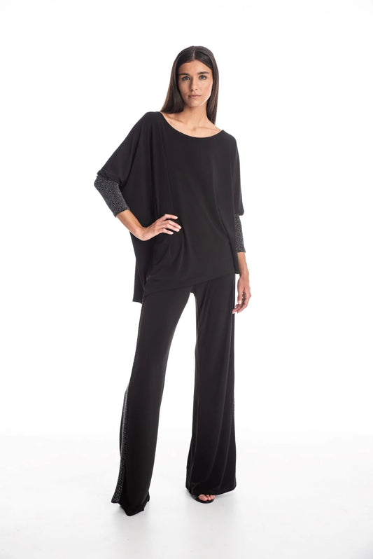 Julian Chang Nora Black w/ Metallic Stripe Pant Party Wear wide leg pant
