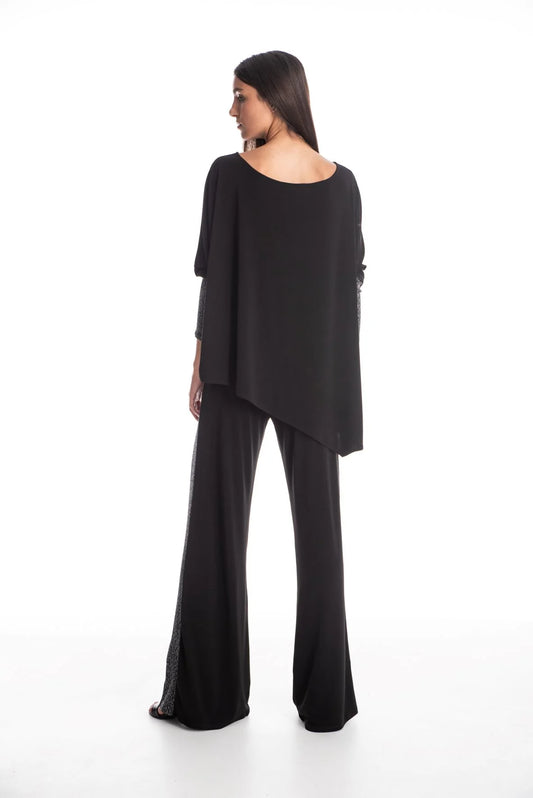 Julian Chang Nora Black w/ Metallic Stripe Pant Party Wear wide leg pant