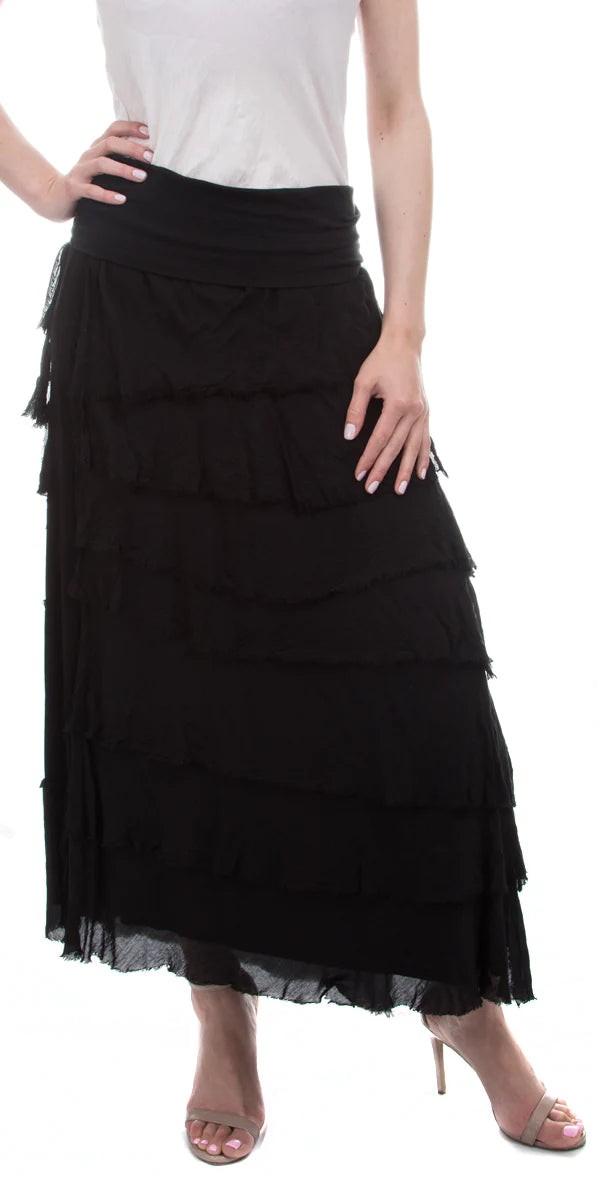 Gigi Moda Full Length Black Ruffled Skirt O/S