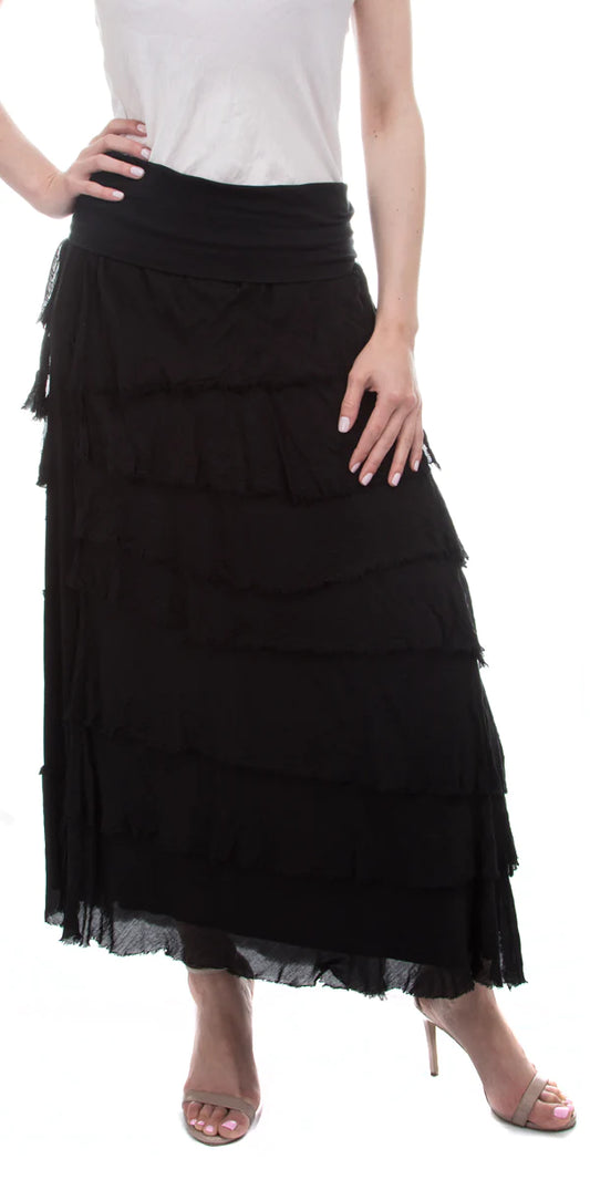Gigi Moda Full Length Black Ruffled Skirt O/S