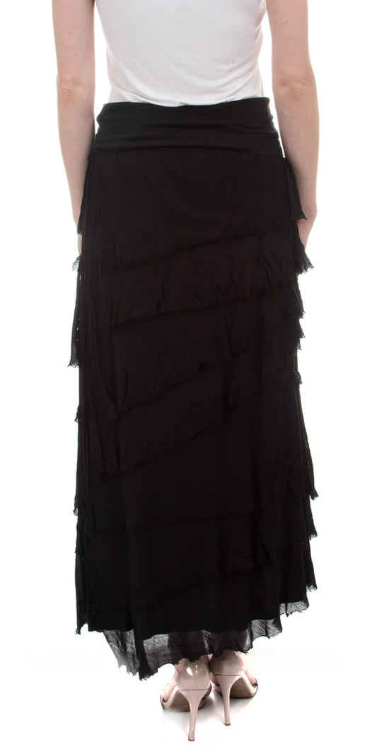 Gigi Moda Full Length Black Ruffled Skirt O/S