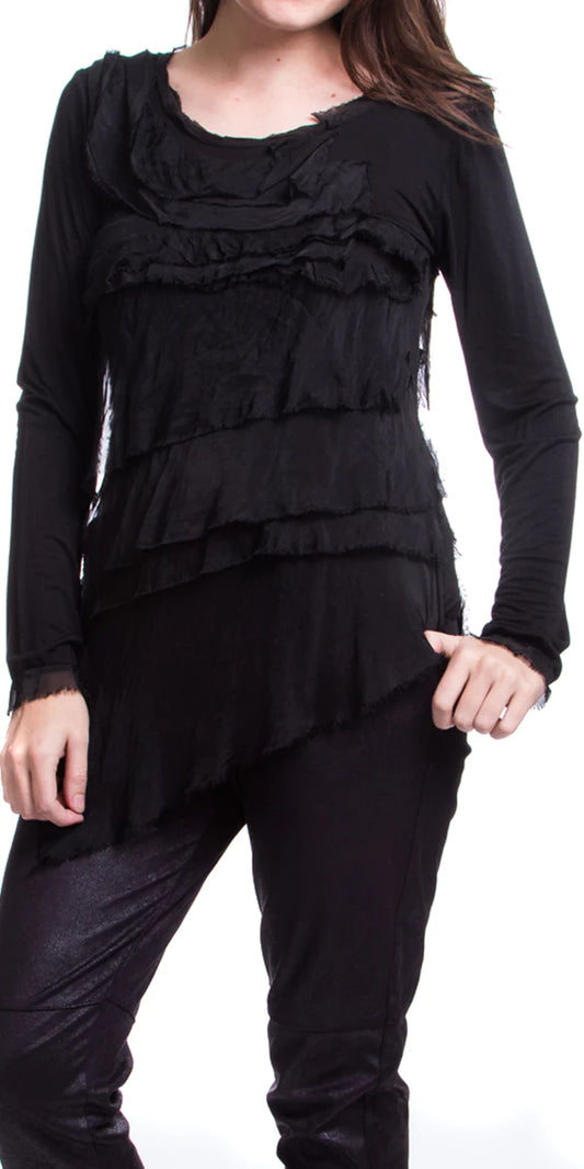 Gigi Moda Black Ruffle Top with Sleeve O/S