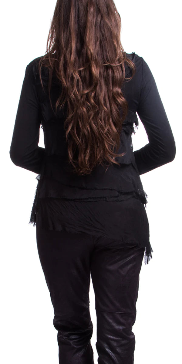Gigi Moda Black Ruffle Top with Sleeve O/S