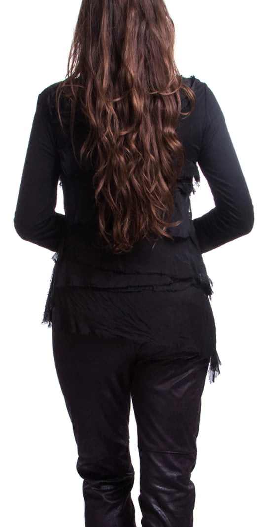 Gigi Moda Black Ruffle Top with Sleeve O/S