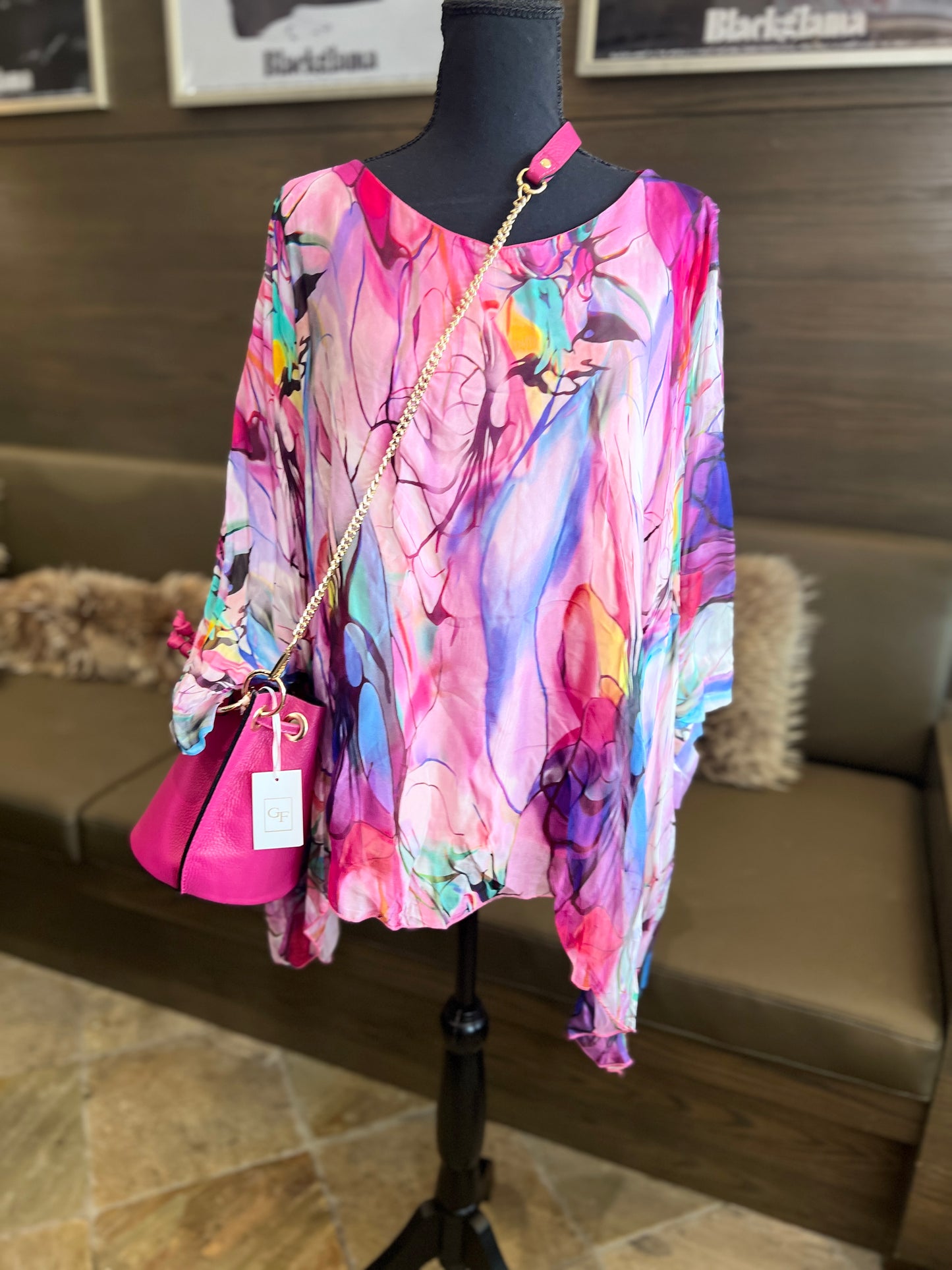Look Mode Silk Abstract Print One Size Fits Most Top