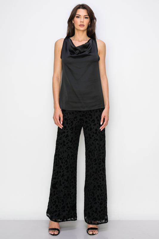 Last Tango Black Glitter Razorback Cowl Neck Tank Top