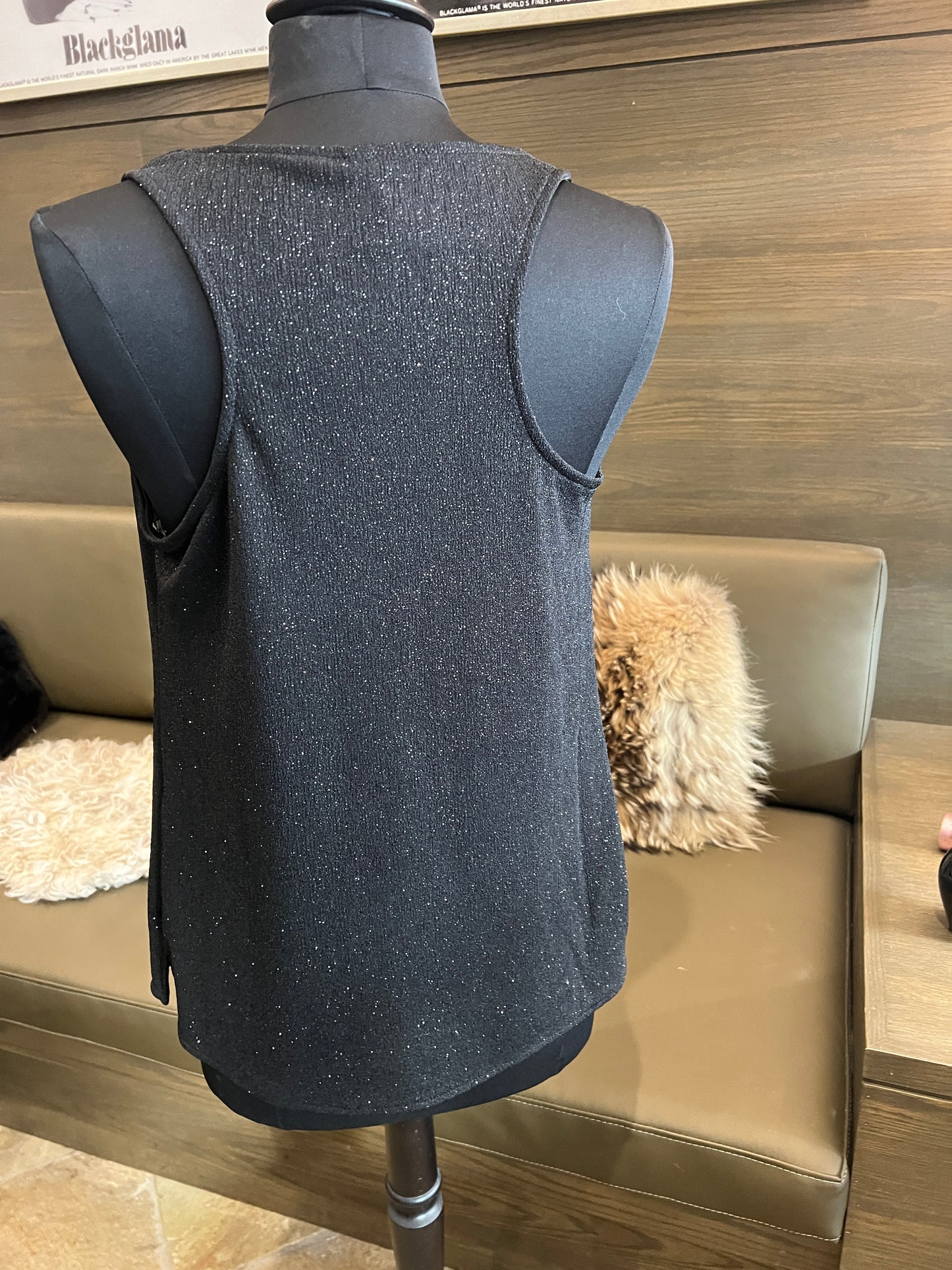 Last Tango Glitter Razorback Cowl Neck Tank Top with Side Slits Evening Wear