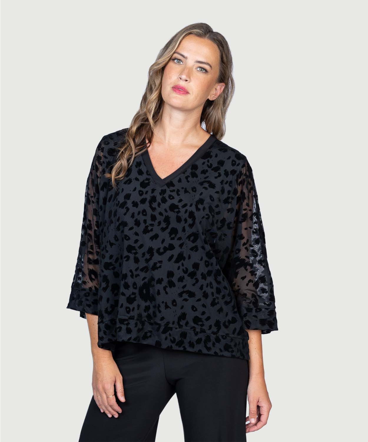 Last Tango Black Leopard V-Neck Top Evening Party Wear