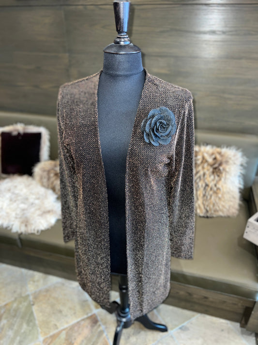 Julian Chang Bronze Metallic 3/4 Dinner Jacket w/ removable Rose Broach