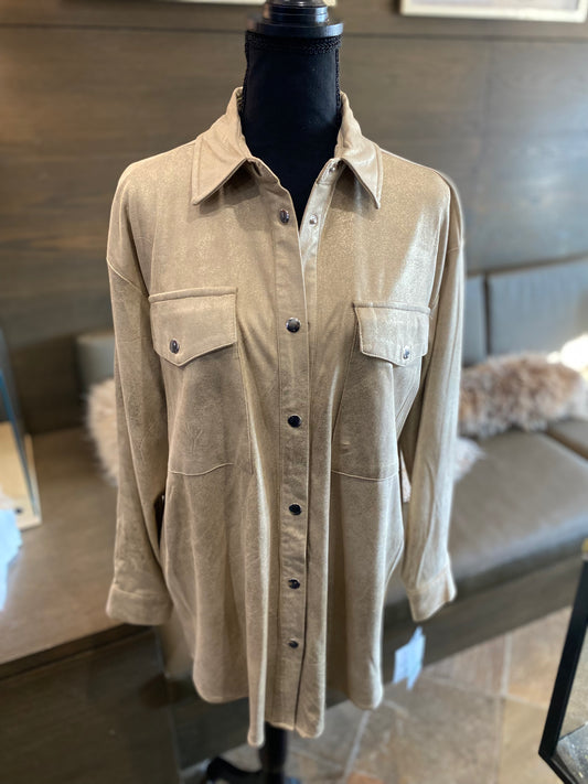 Insight Gold Leather Look Shacket Shirt Jacket Yellowstone Inspired