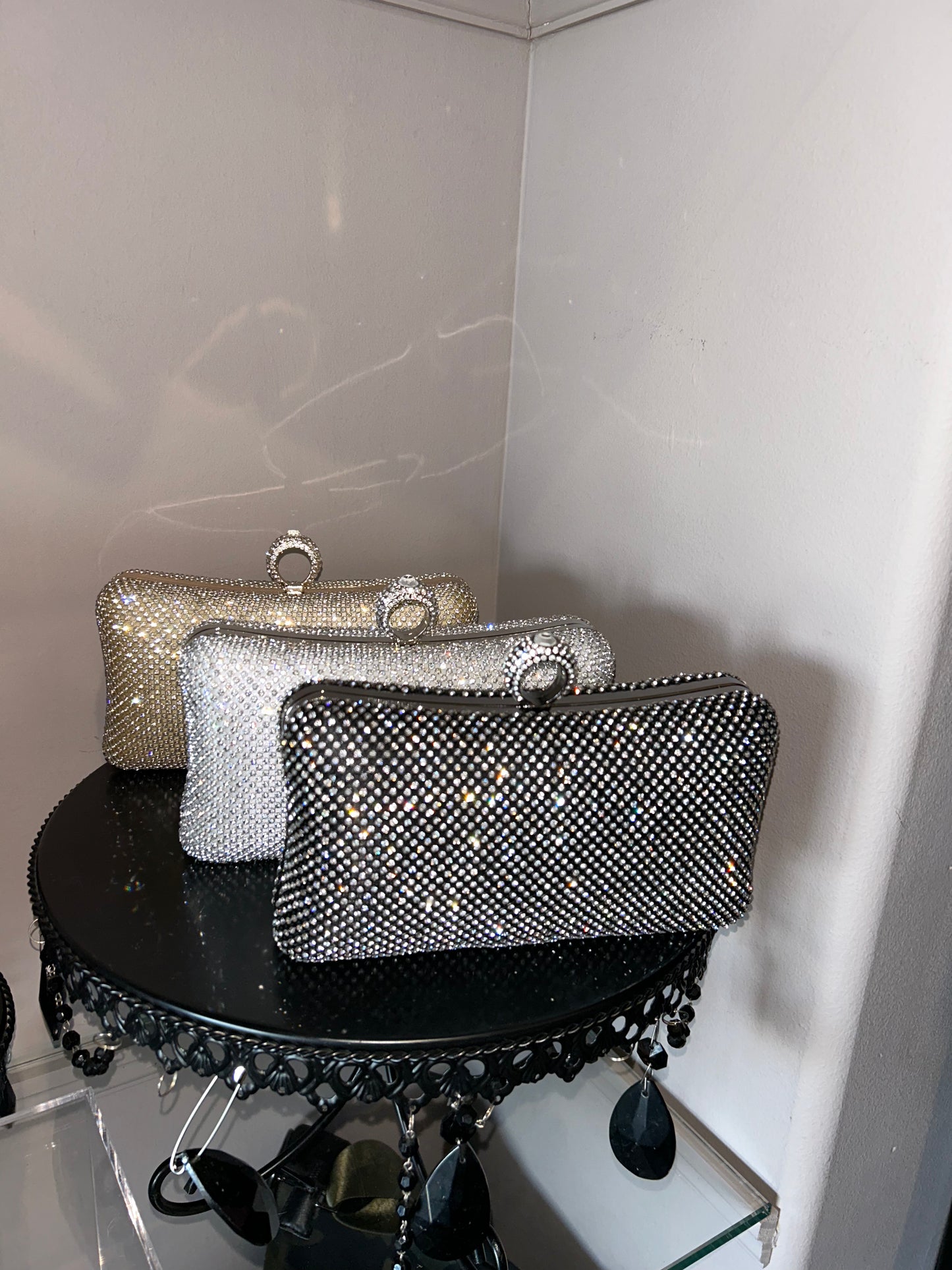 Bijou Stunning Evening Bag Crystal Mesh Ring Wearable Art