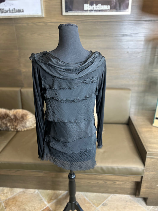 Silk Kaftan Long Sleeve Black Layered Silk Top One Size