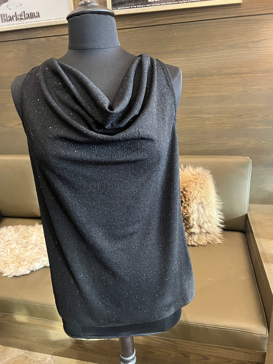 Last Tango Black Glitter Razorback Cowl Neck Tank Top