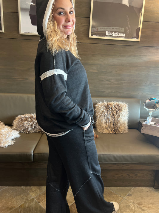 Kylie Paige French Terry Two Tone Wide Leg Pull On Pants Bottoms