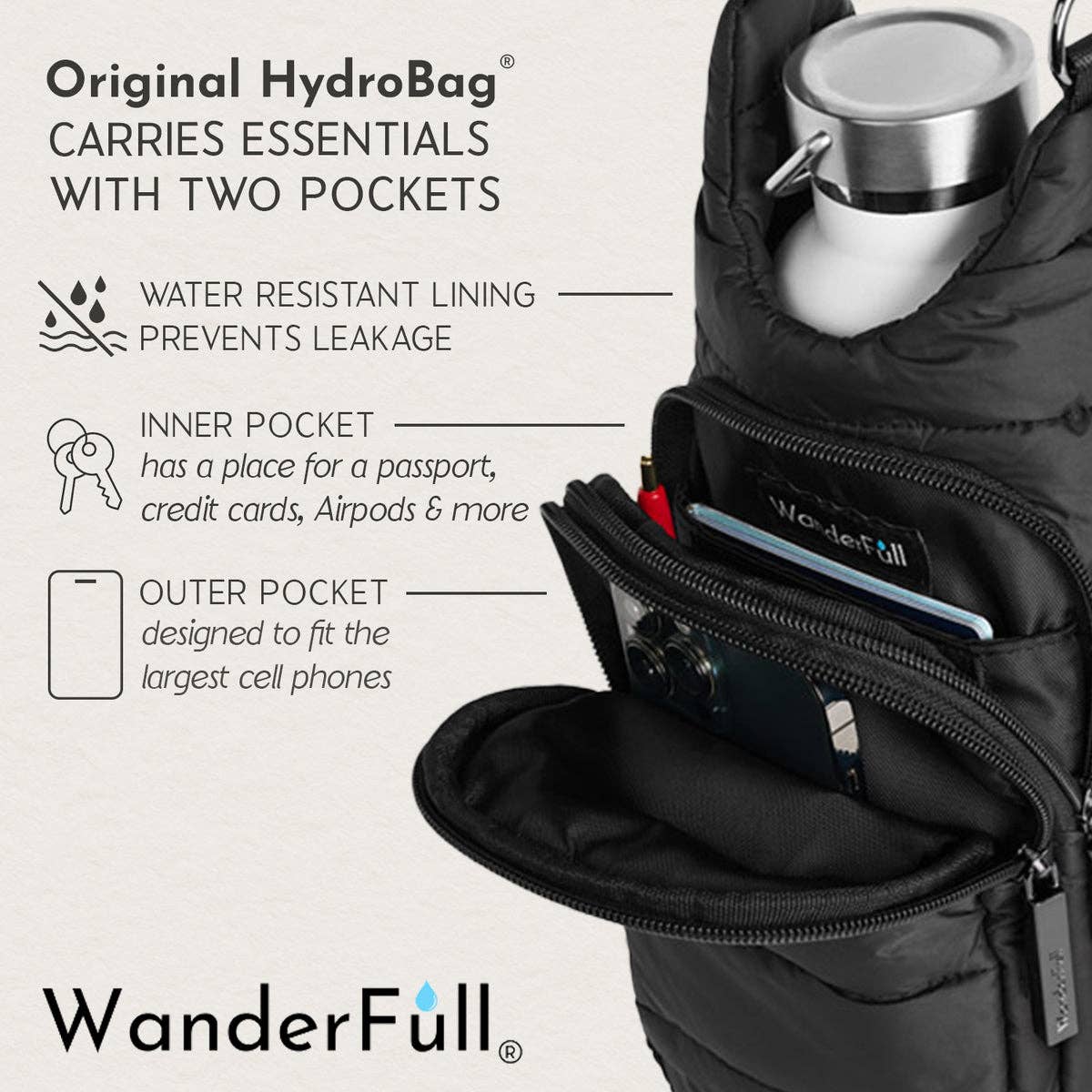 Black Shiny HydroBag® with Gold Hardware