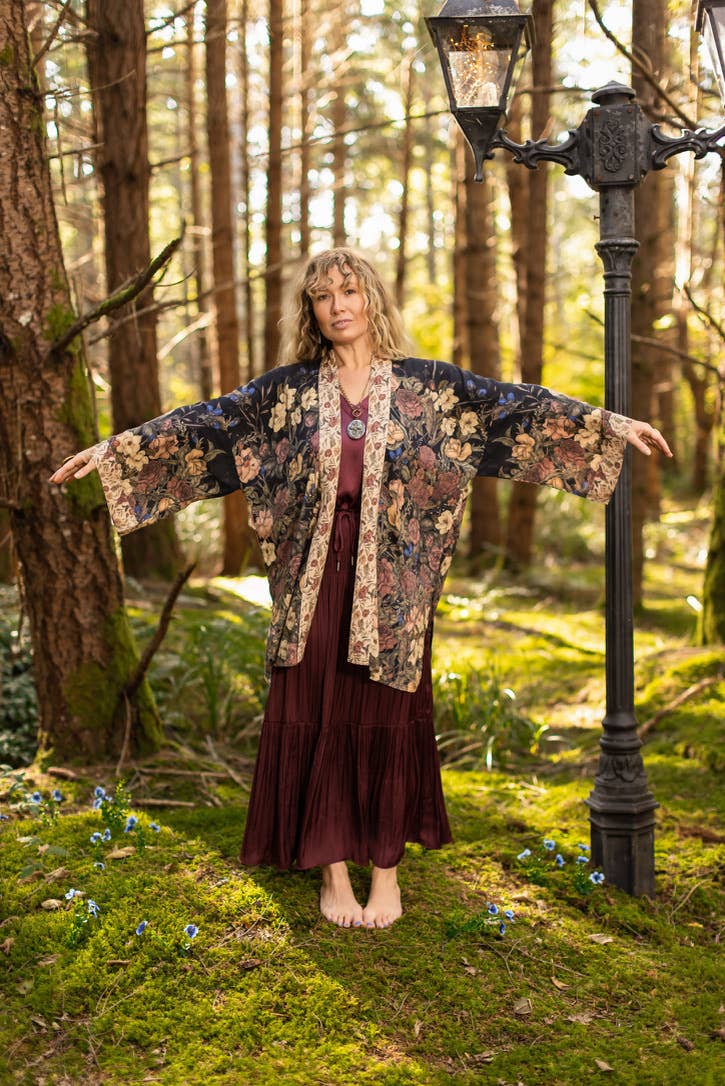 Market of Stars Lionheart Matinée Duster w/ florals & Narnia inspired print