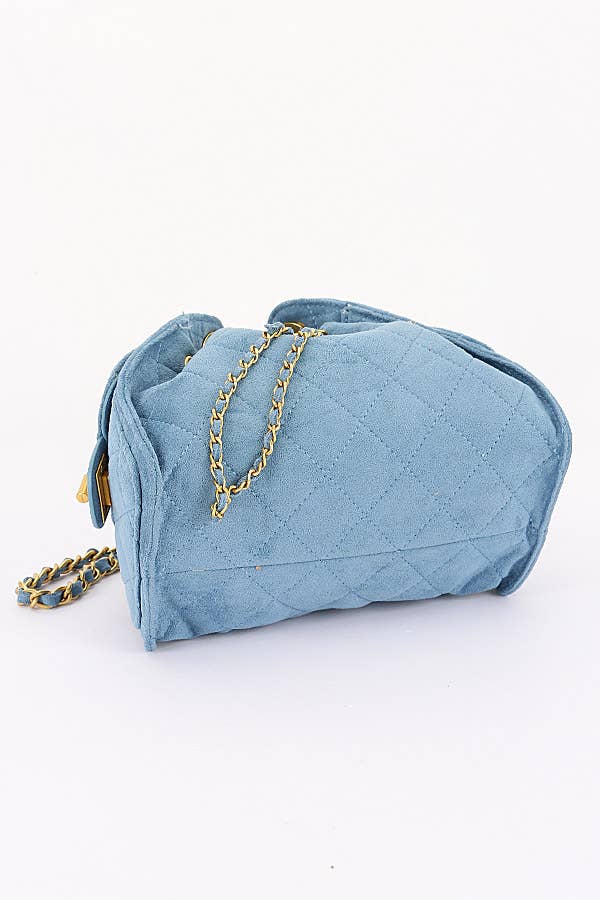 Quilted Suede Chain Drawstring Shoulder Bag
