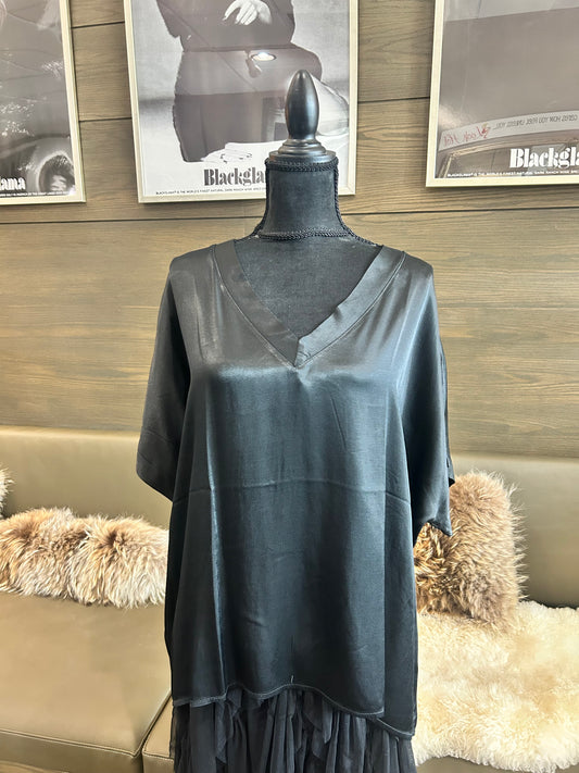 Elle Satin V Neck Short Sleeve Top / Draw String Wide Leg Pant Set