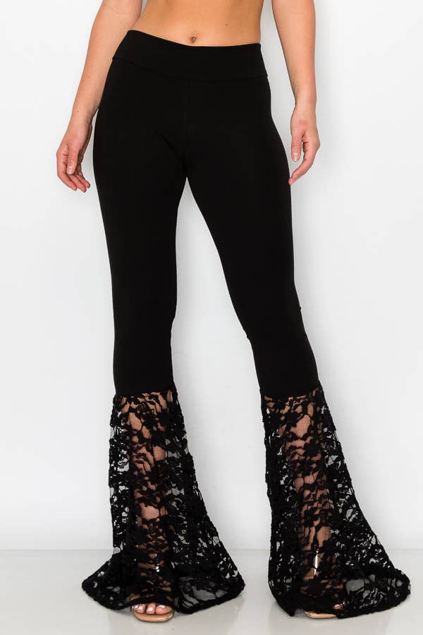 T-Party Lace Bottom Wide Flare Leg Foldover Yoga Pants
