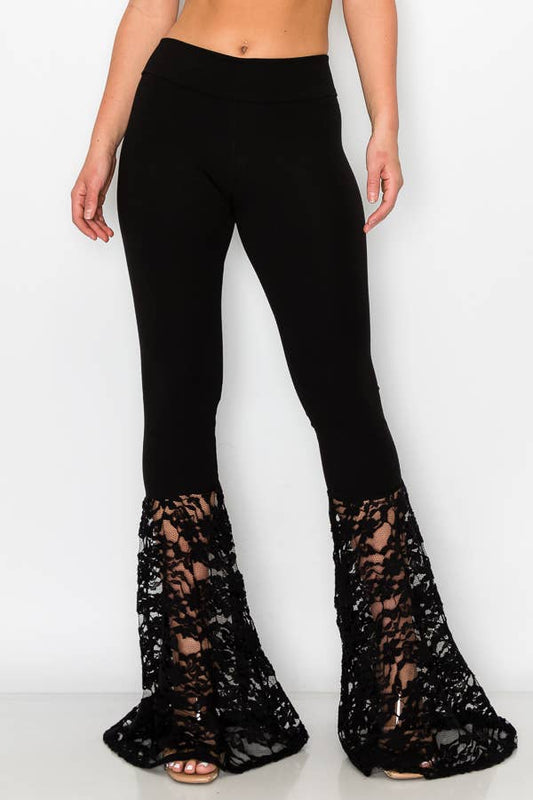 T-Party Lace Bottom Wide Flare Leg Foldover Yoga Pants