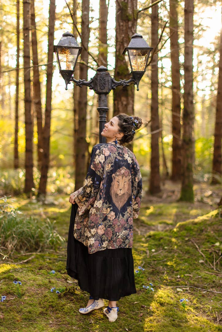 Market of Stars Lionheart Matinée Duster w/ florals & Narnia inspired print