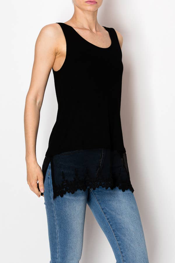 Origami Floral Laced Hem Tank Top