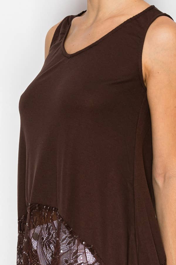 Origami Soft Relaxed Tank With Delicate Sparkly Lace Hem