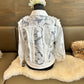 AZI Zoey Floral Lace Bejeweled White Denim Jacket