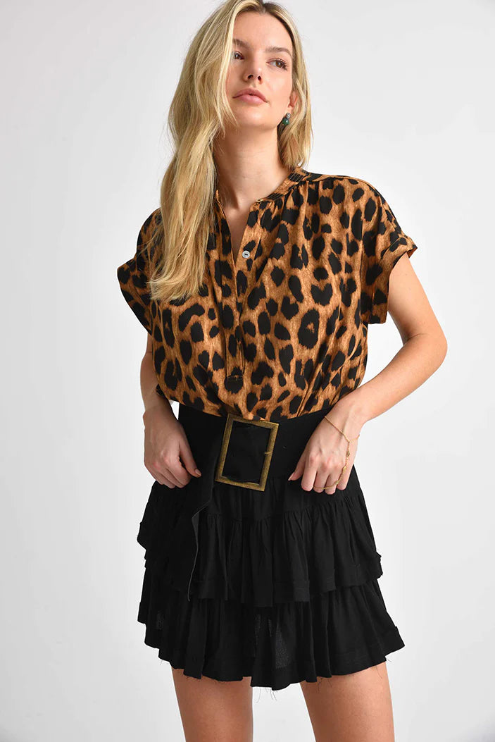 Muche et Muchette Rina Leopard Short Sleeve Button Down Shirt One Size Fits 0-10