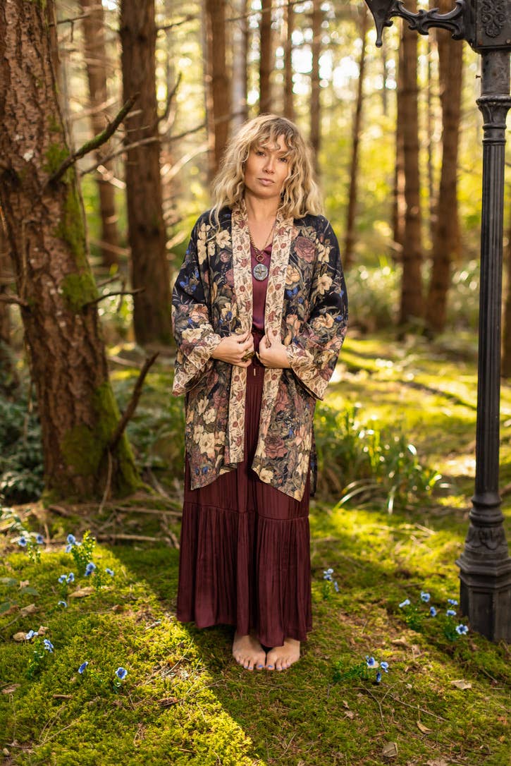 Market of Stars Lionheart Matinée Duster w/ florals & Narnia inspired print