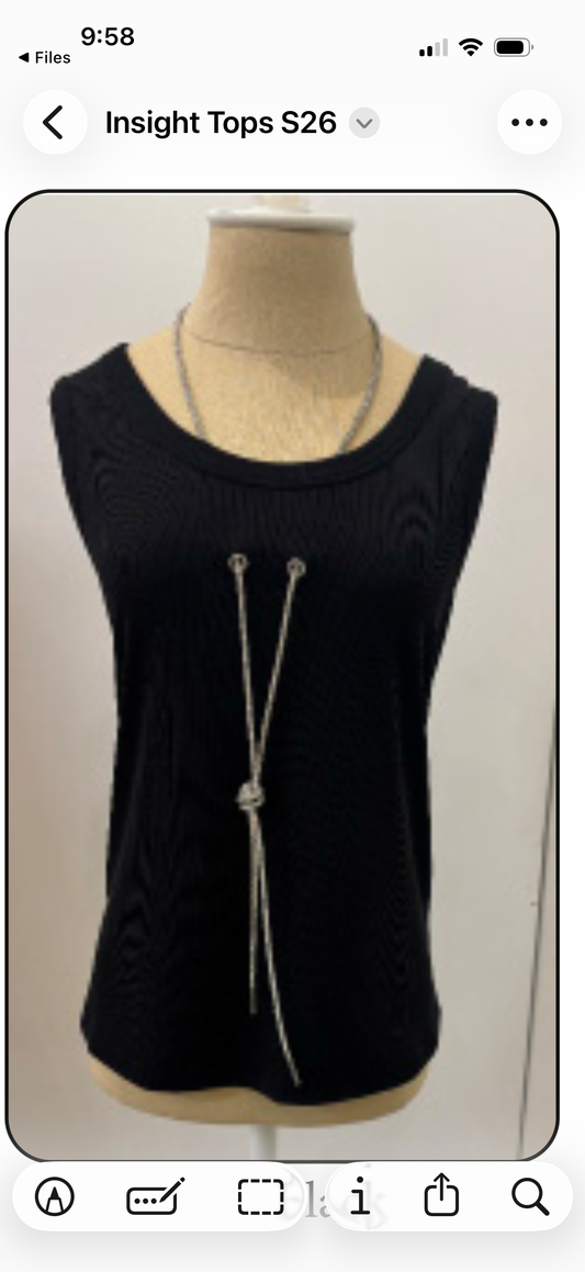 Insight Black Rhinestone Tie Necklace Tank Top