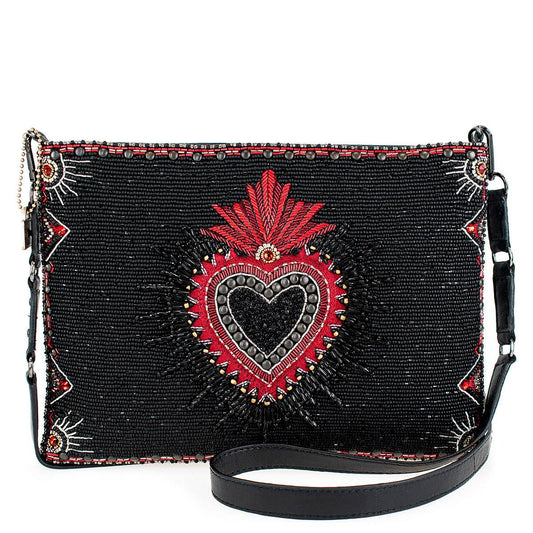 Mary Frances Soul Searcher Beaded Heart Leather Crossbody Handbag