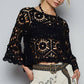POL Clothing Round neck 3/4 sleeve crochet cropped top O/S