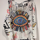 Loowie White Evil Eye  Round Knit Printed Sweater O/S