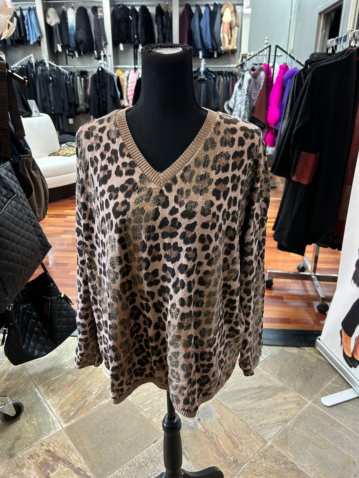 Look Mode Animal Print Sweater One Size Top