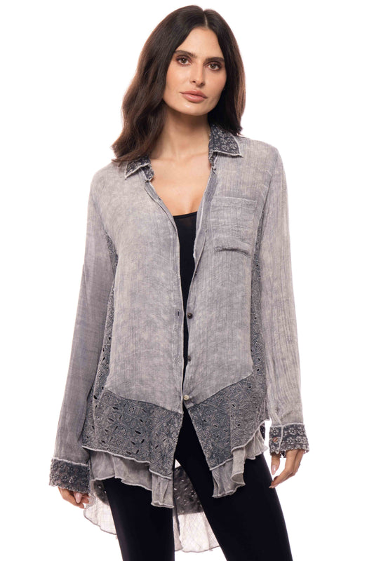 Adore Gray Button Down Shirt Blouse