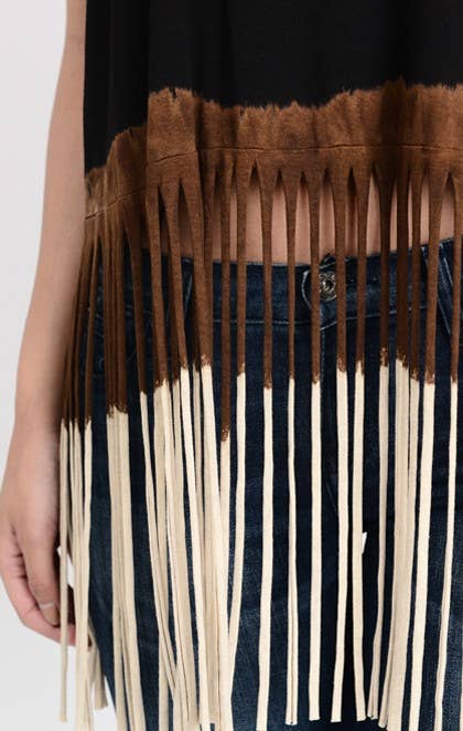 T-Party Tri Color Dip Dye Fringe Sleeveless Top
