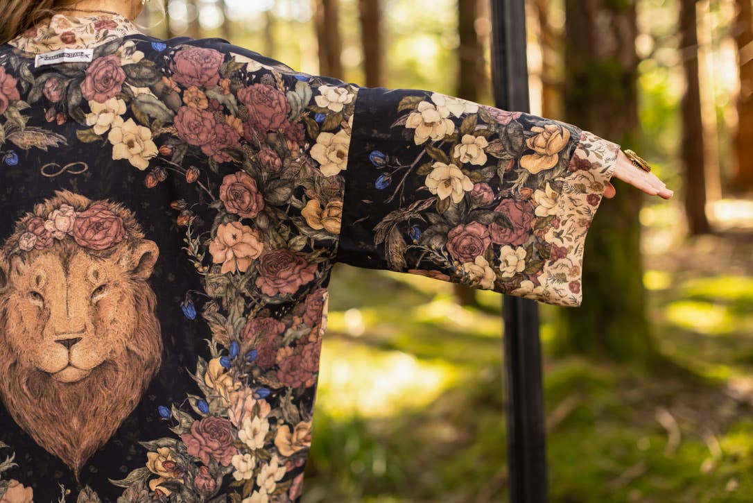 Market of Stars Lionheart Matinée Duster w/ florals & Narnia inspired print