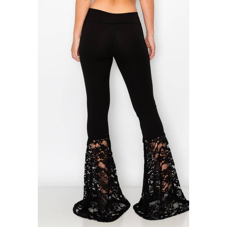 T-Party Lace Bottom Wide Flare Leg Foldover Yoga Pants