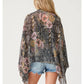 Lovestitch Sheer Floral Asymmetrical Button Front Blouse Top