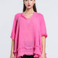 TINA Stephens Italy/Tees By Tina Zariah Crinkle Linen Raw Edge Top