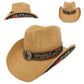 SP Sophia Collection Western Embroidered Straw Woven Cowboy Hat