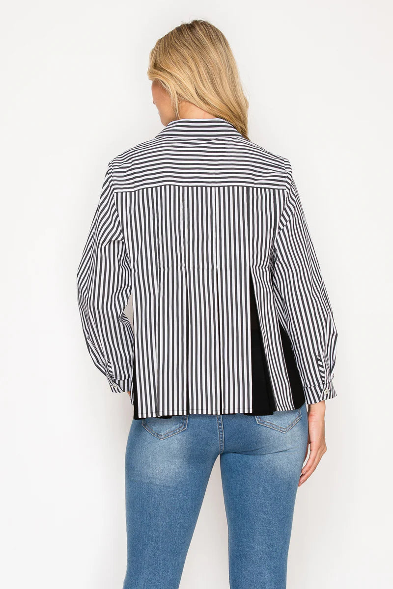 Joh Jenn Button Down Collared Striped Blouse Shirt