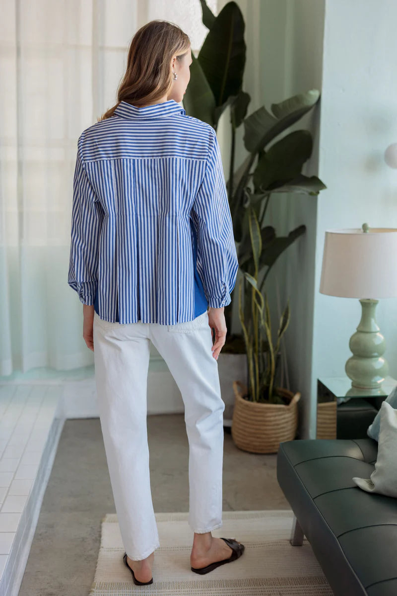 Joh Jenn Button Down Collared Striped Blouse Shirt