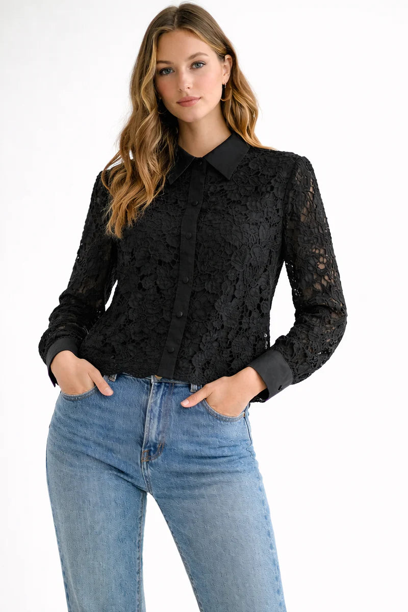 Joh Catherine Button Down Collared Lace Blouse Shirt