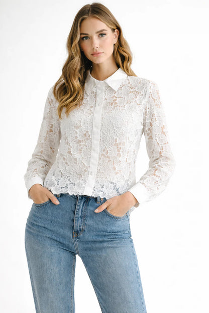 Joh Catherine Button Down Collared Lace Blouse Shirt