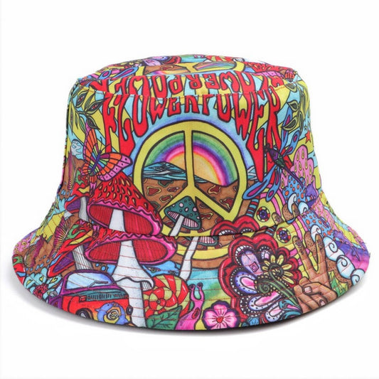 ACCITY DOUBLE-SIDED VINTAGE GRAFFITI PRINT BUCKET HAT