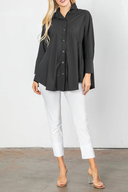 IC Collection Black w/ White Trim Fold Down Collar Blouse Top